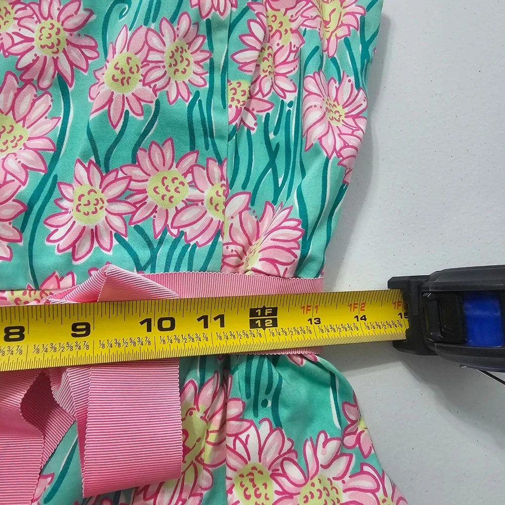 Vintage Lilly Pulitzer Strapless Floral Dress 4 Teal Pink Preppy Coastal Y2K - Picture 13 of 14